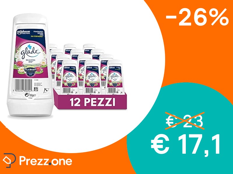 Glade Gel Assorbiodori Profumatore per Ambienti, Per Rinfrescare Stanze e  Armadi, Fragranza Relaxing Zen, Formato Scorta 12 Confezioni da 150 gr